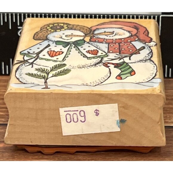 Hero Arts Snow Couple E1265 Wood Mounted Rubber Stamp snowman candy cane heart - Picture 6 of 6